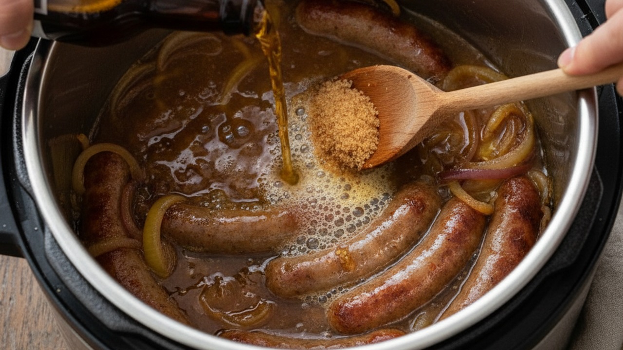 Deglaze with beer and add braising liquid