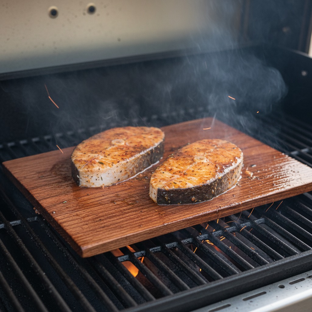 Grill the swordfish on the cedar plank