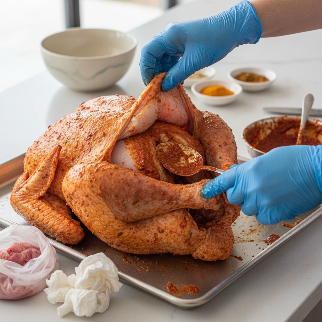 Prep and coat the turkey