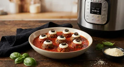 Instant Pot Eyeball Meatballs in Bloody Marinara (Kid Friendly)