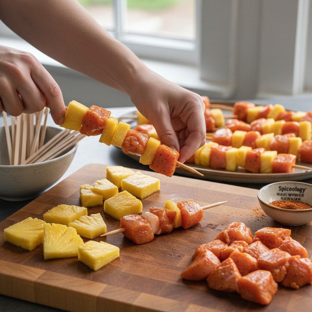Prepare pineapple and assemble skewers
