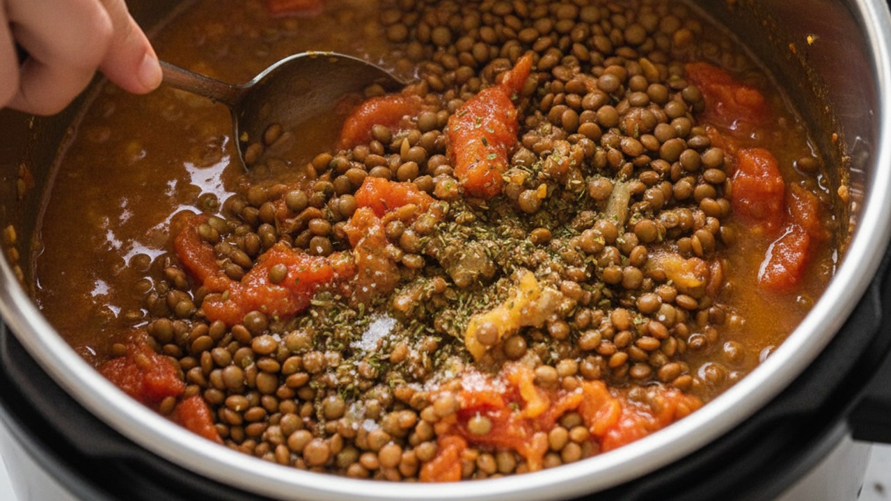 Add lentils and tomatoes