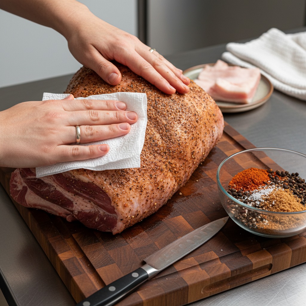 Trim and season the pork