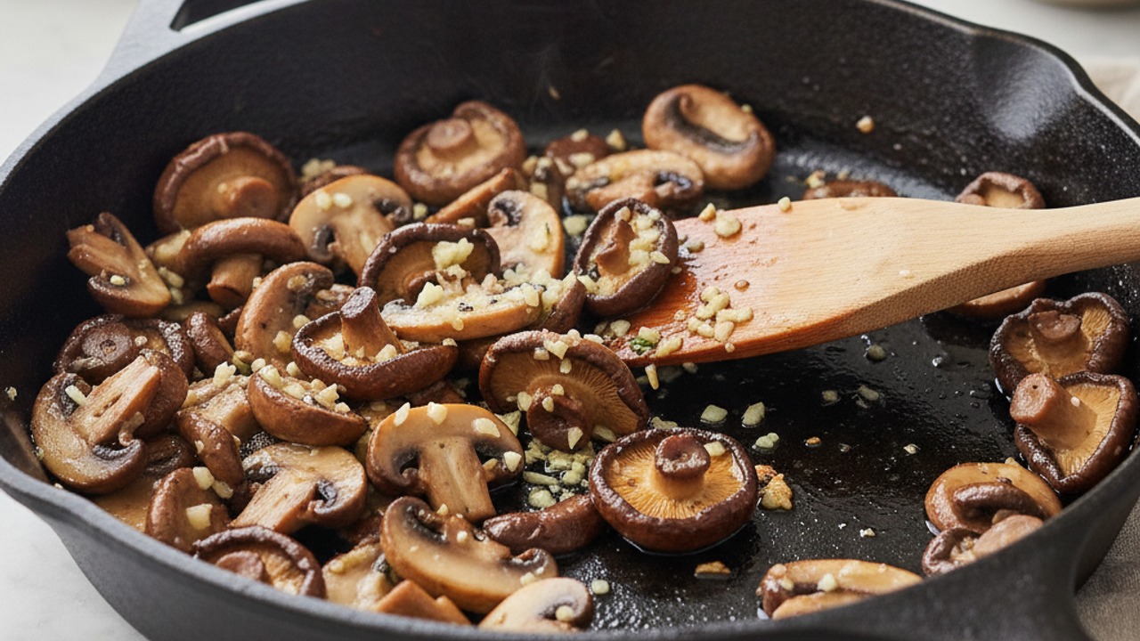 Sauté mushrooms and garlic