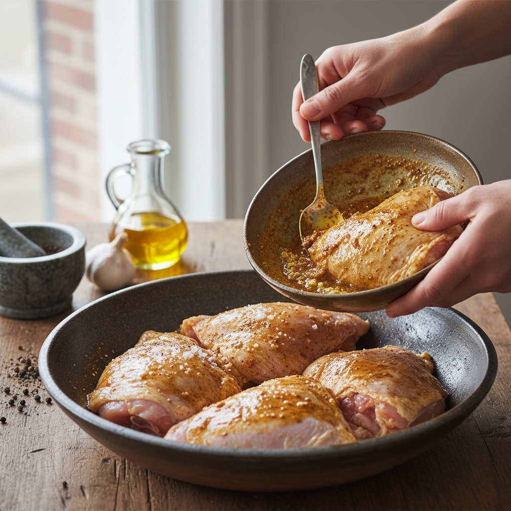 Make the ras el hanout marinade and marinate the chicken