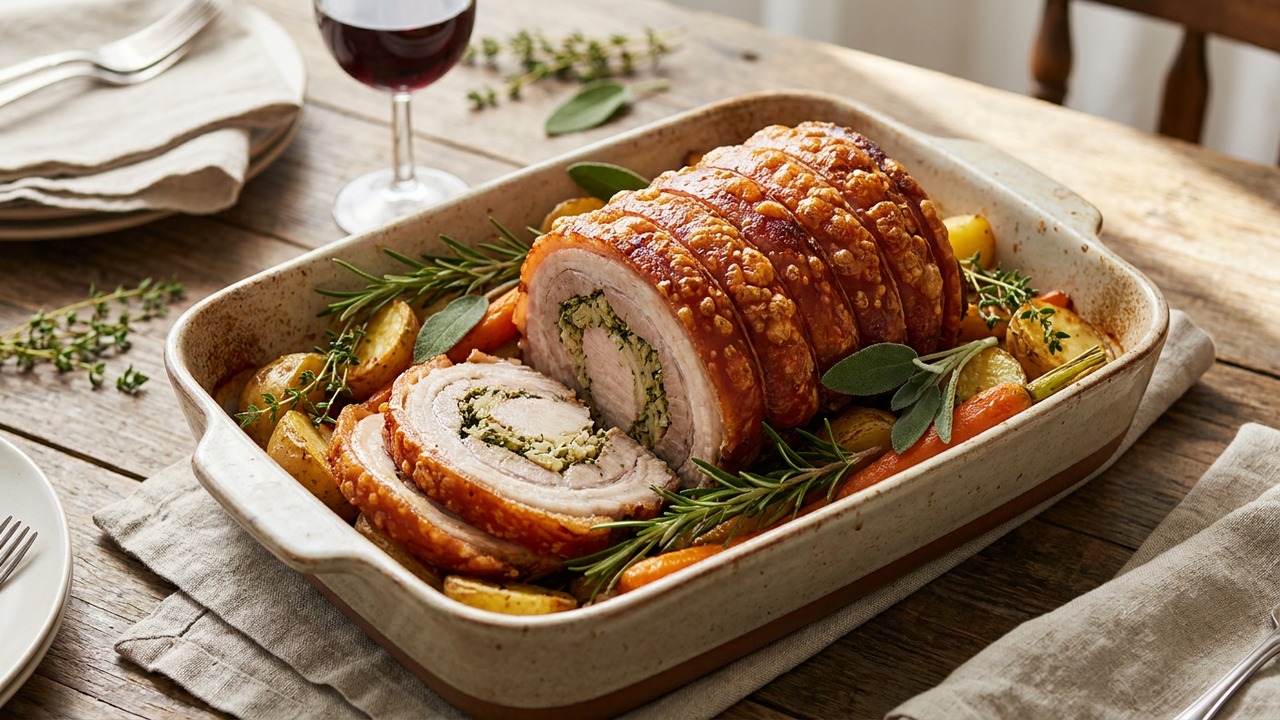 Porchetta: Herb-Stuffed Rolled Pork Roast with Crispy Crackling