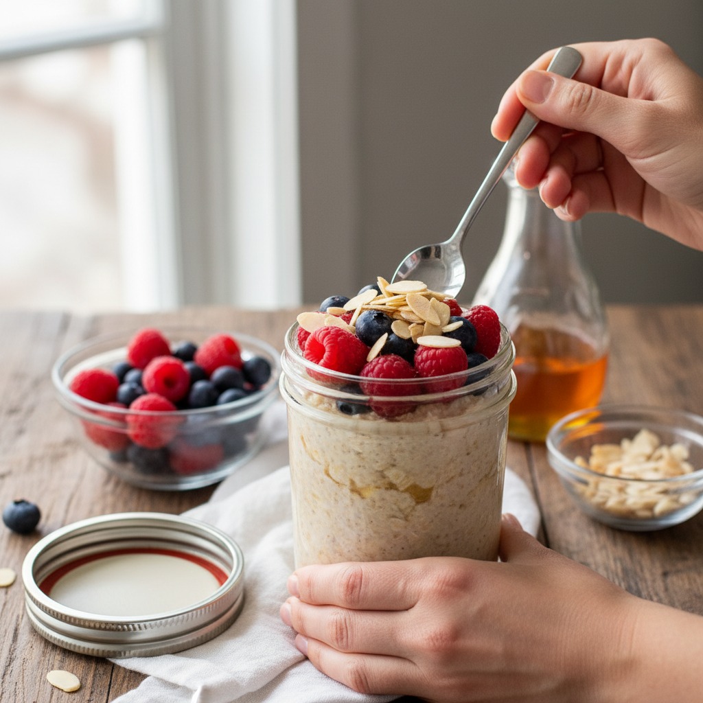 Top with berries and serve