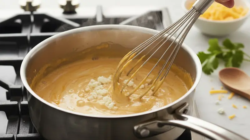 Make the three-cheese sauce
