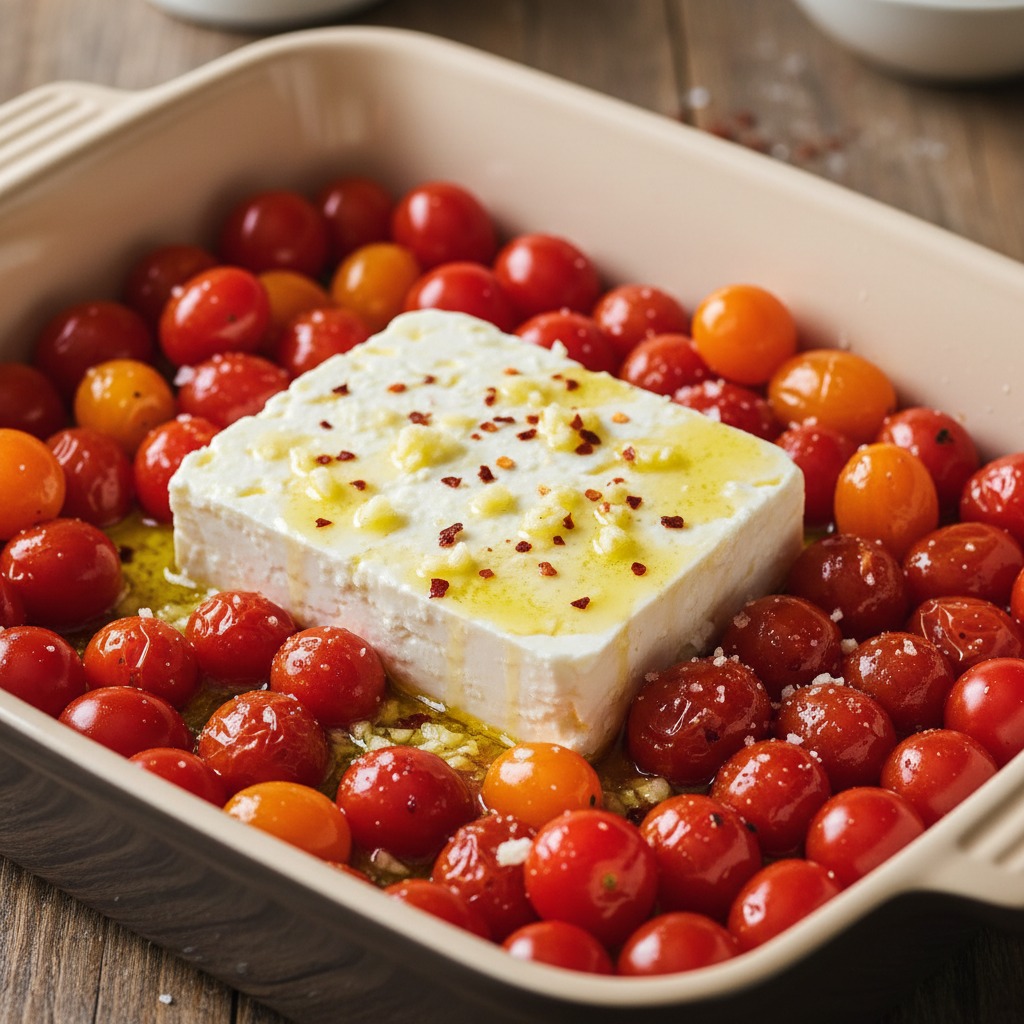 Preheat oven and assemble tomatoes and feta