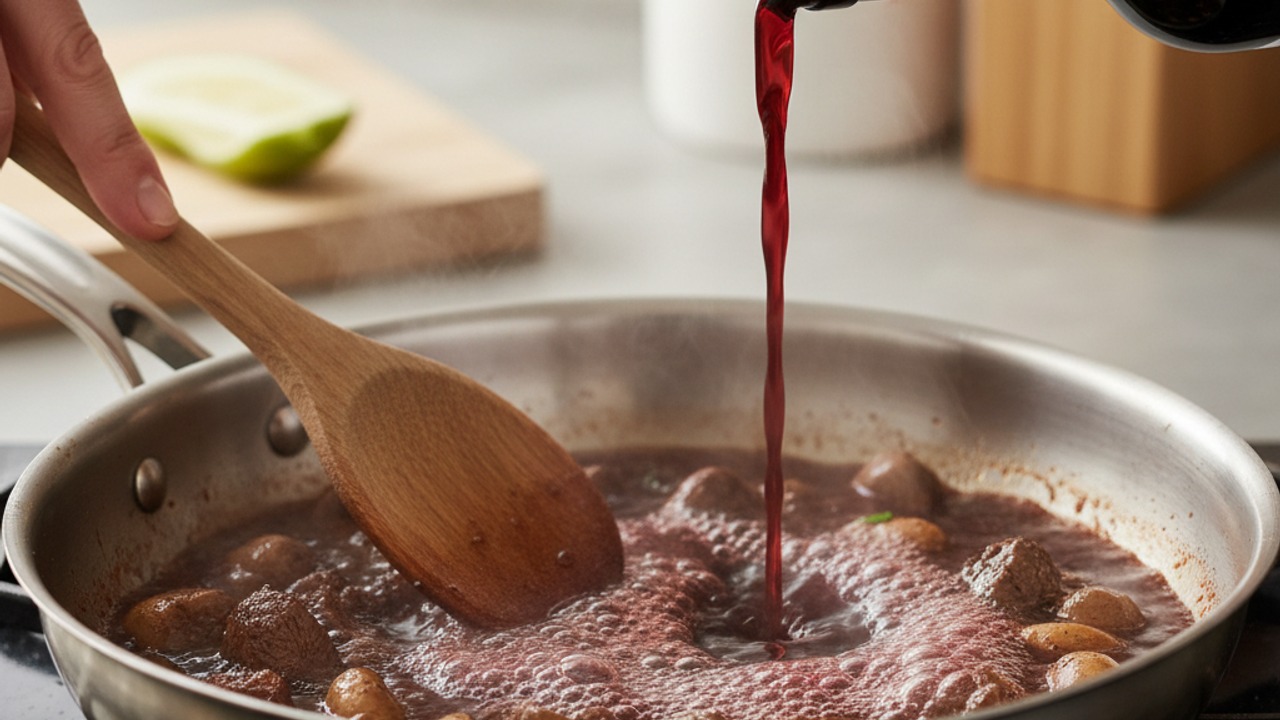 Deglaze with red wine