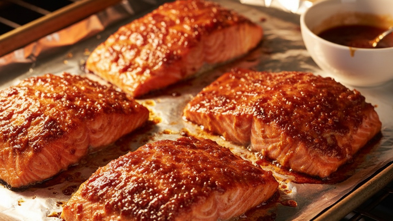 Broil the salmon with glaze