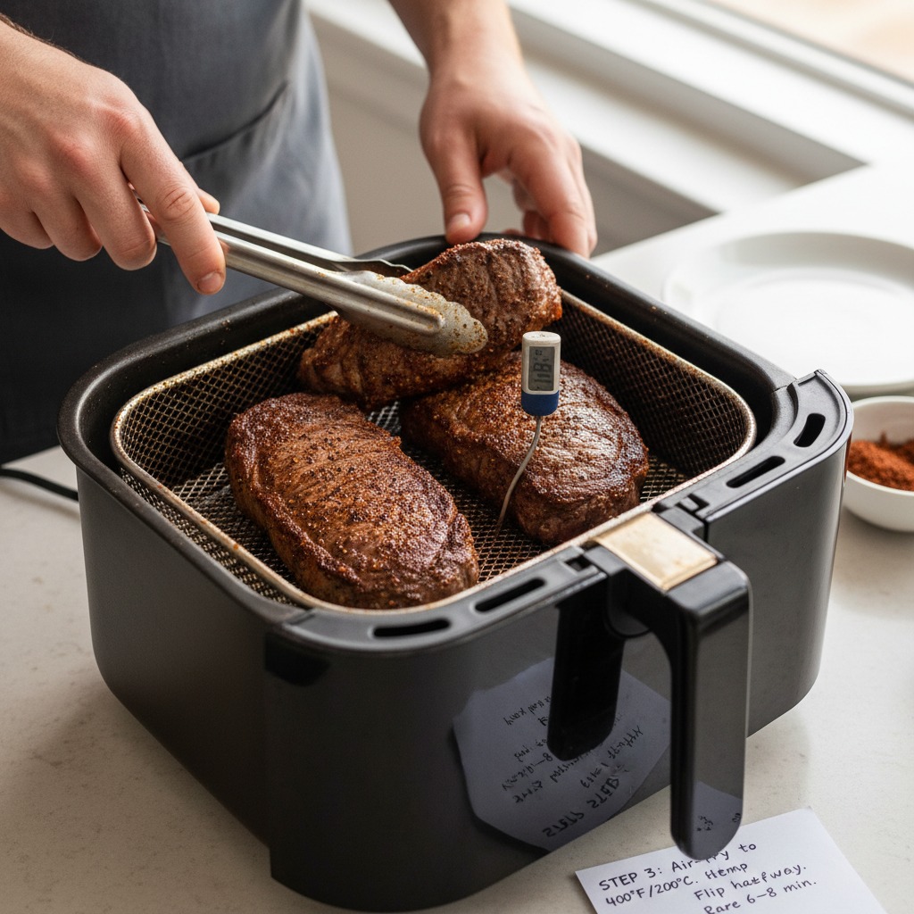 Air-fry the steaks to temperature