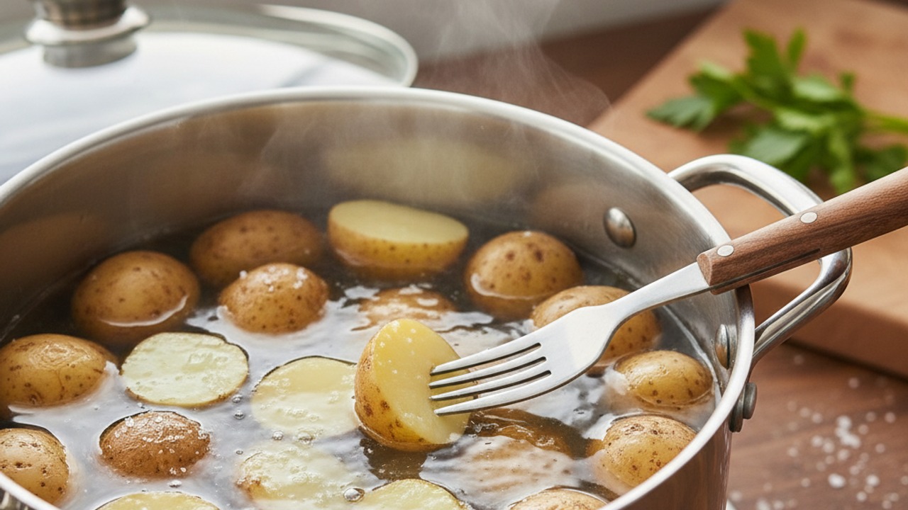 Boil the potatoes until tender