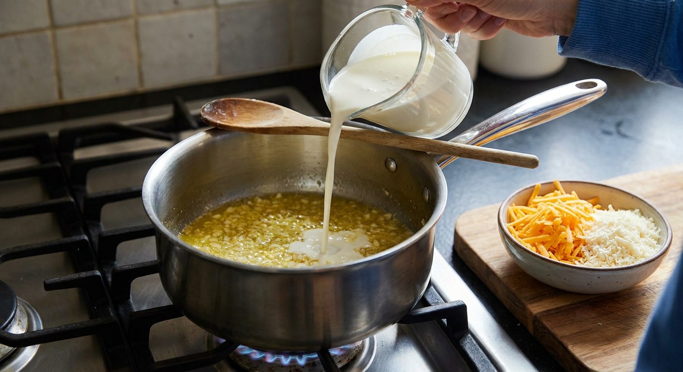 Make the garlic-cheese sauce