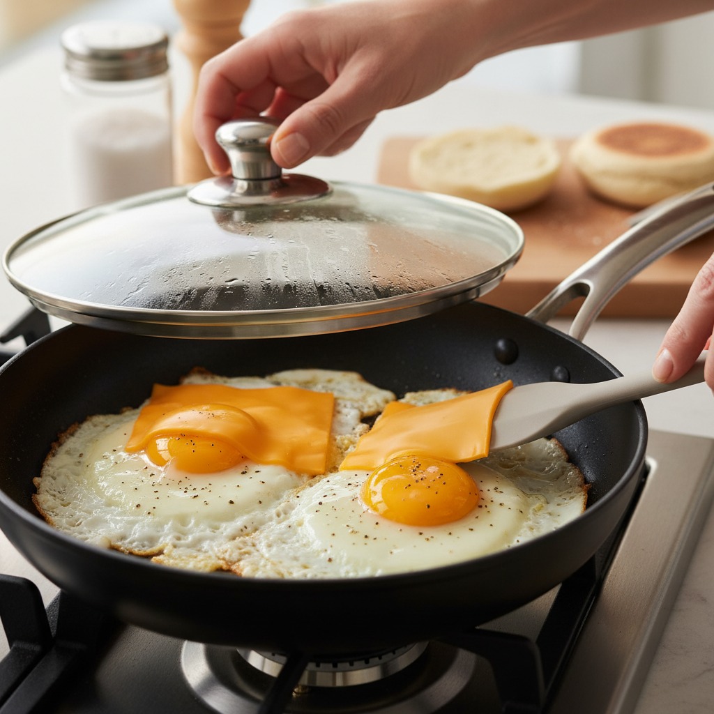 Cook the eggs and melt the cheese