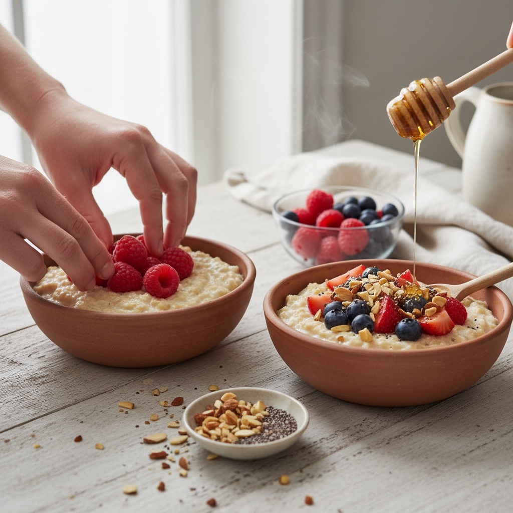Assemble bowls with berries and toppings
