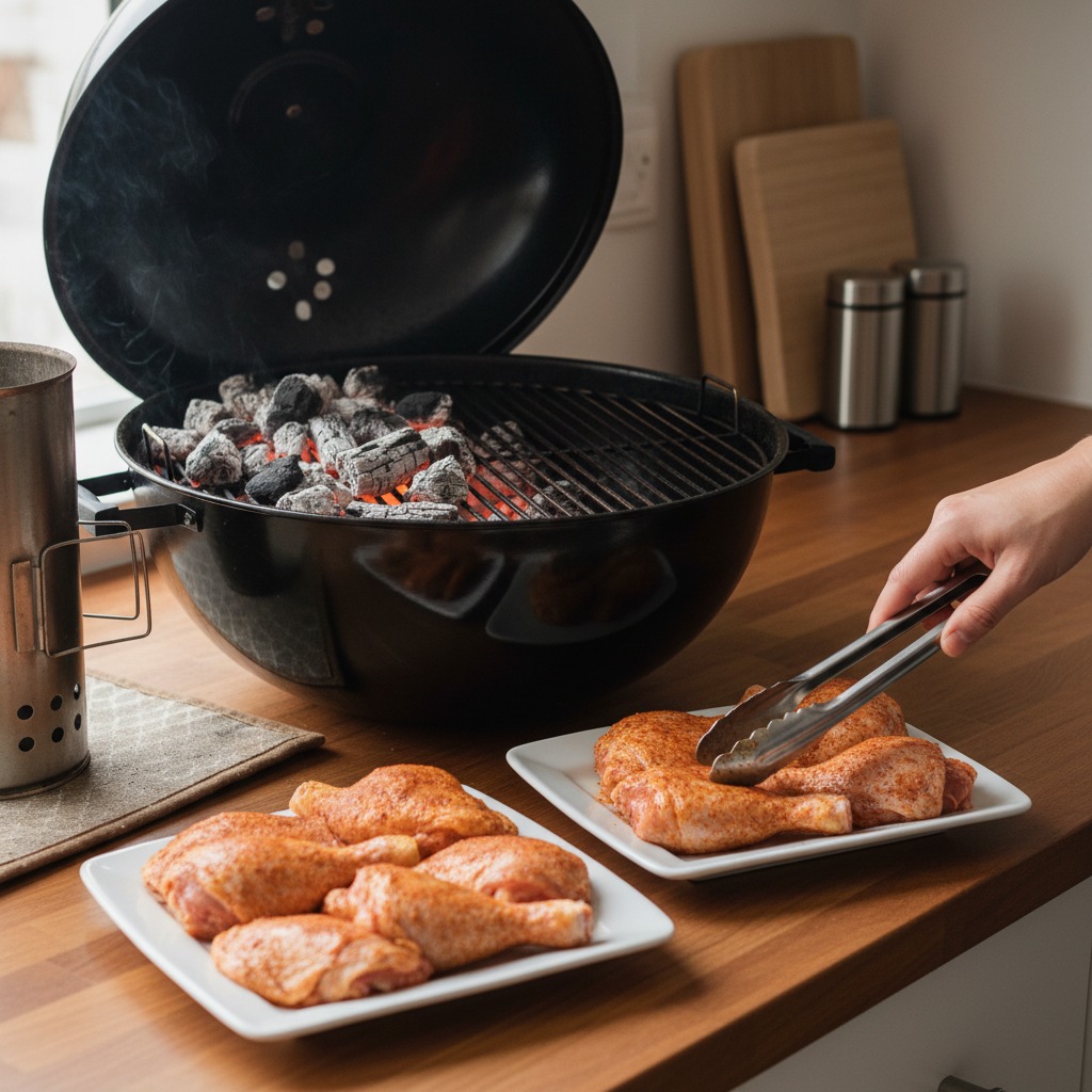 Prepare the charcoal for two-zone fire
