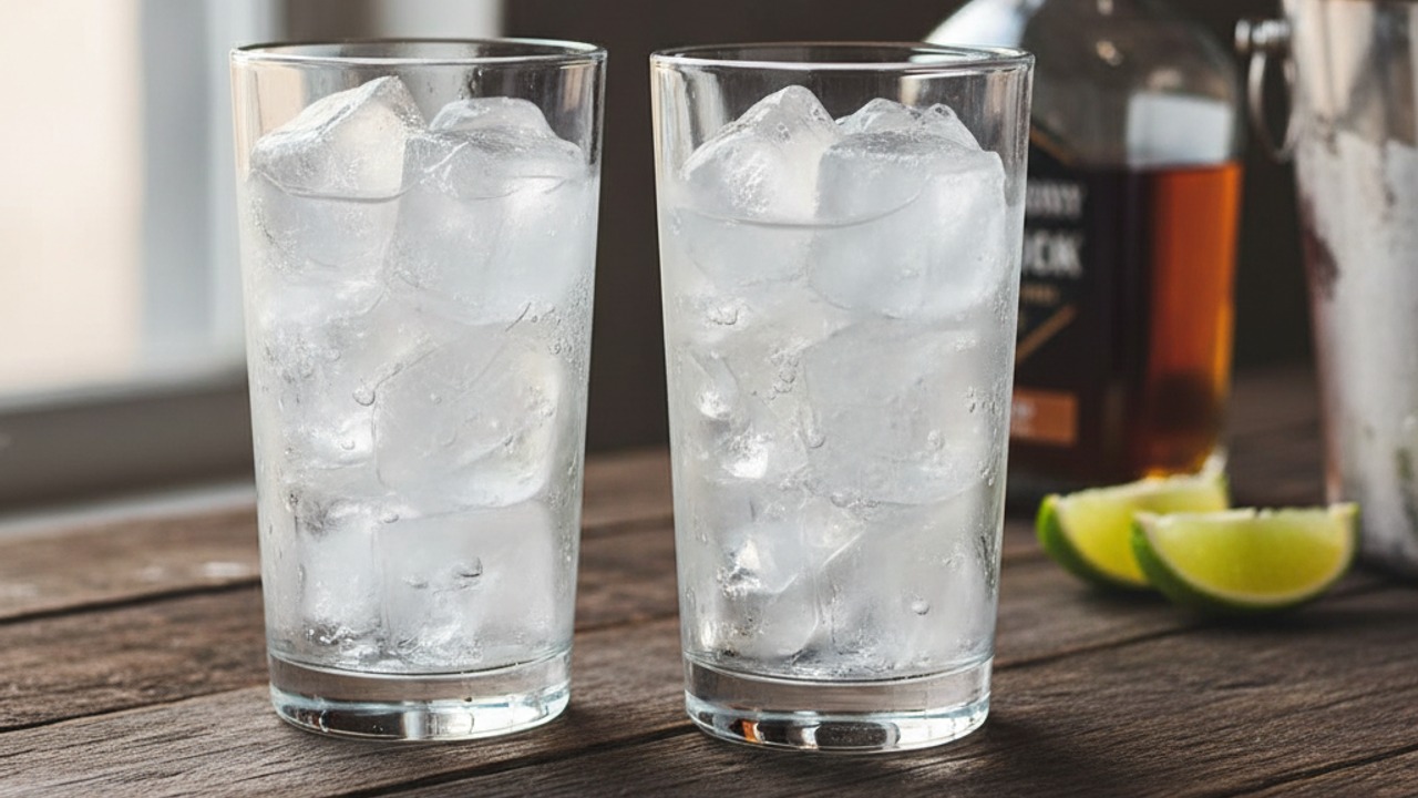 Prepare glass with ice