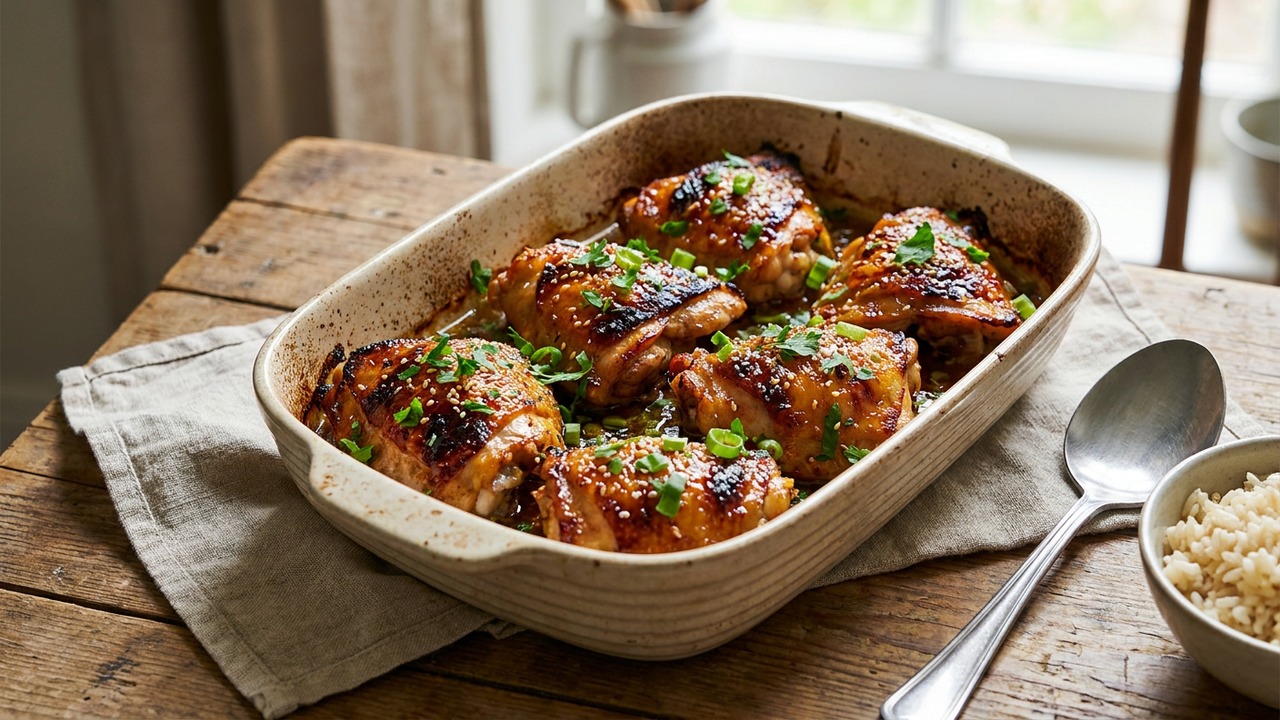 30-Minute Sticky Baked Honey Garlic Chicken Thighs with Crisp Edges