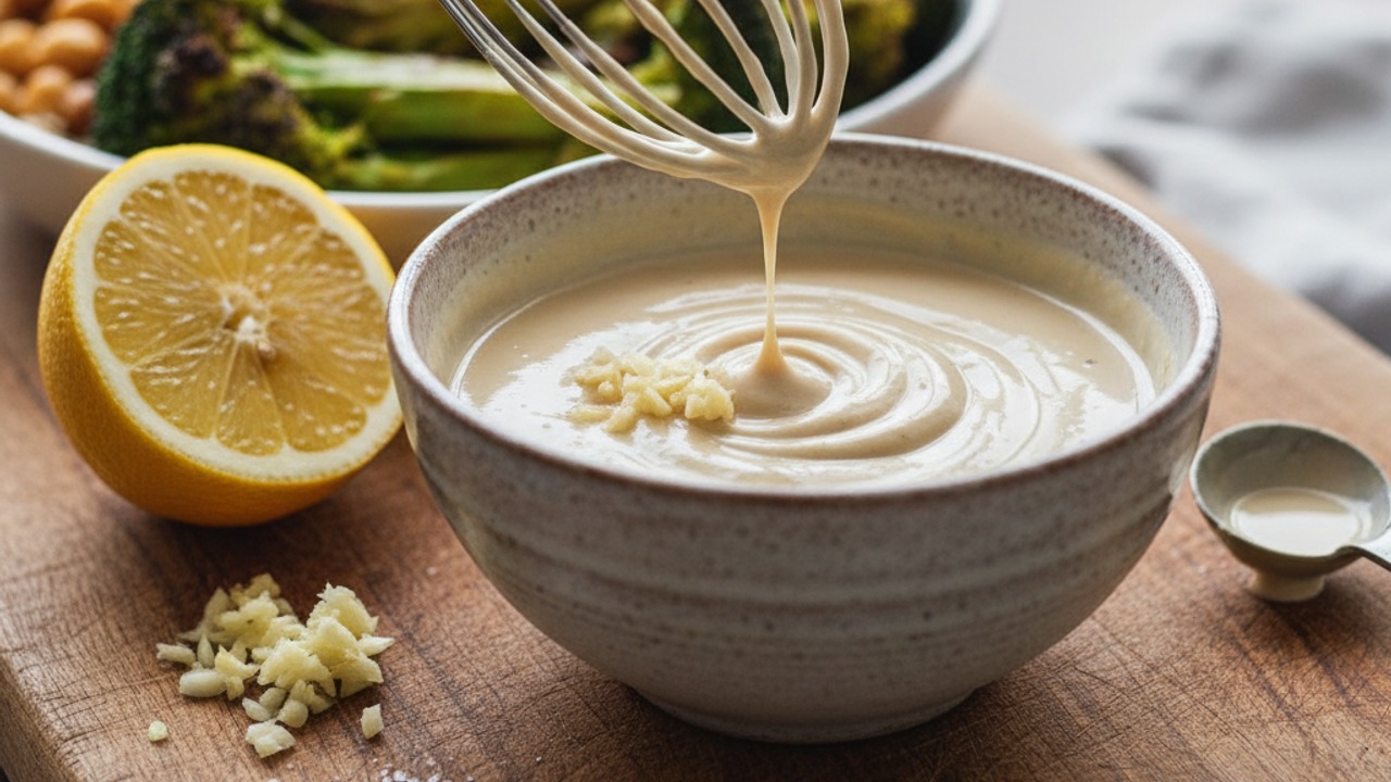 Whisk the tahini-lemon drizzle