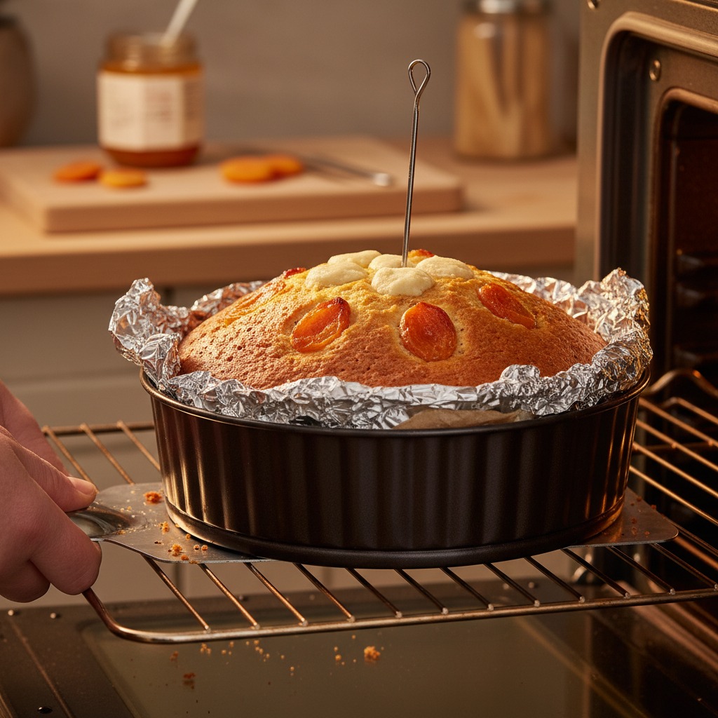 Bake the cake until set