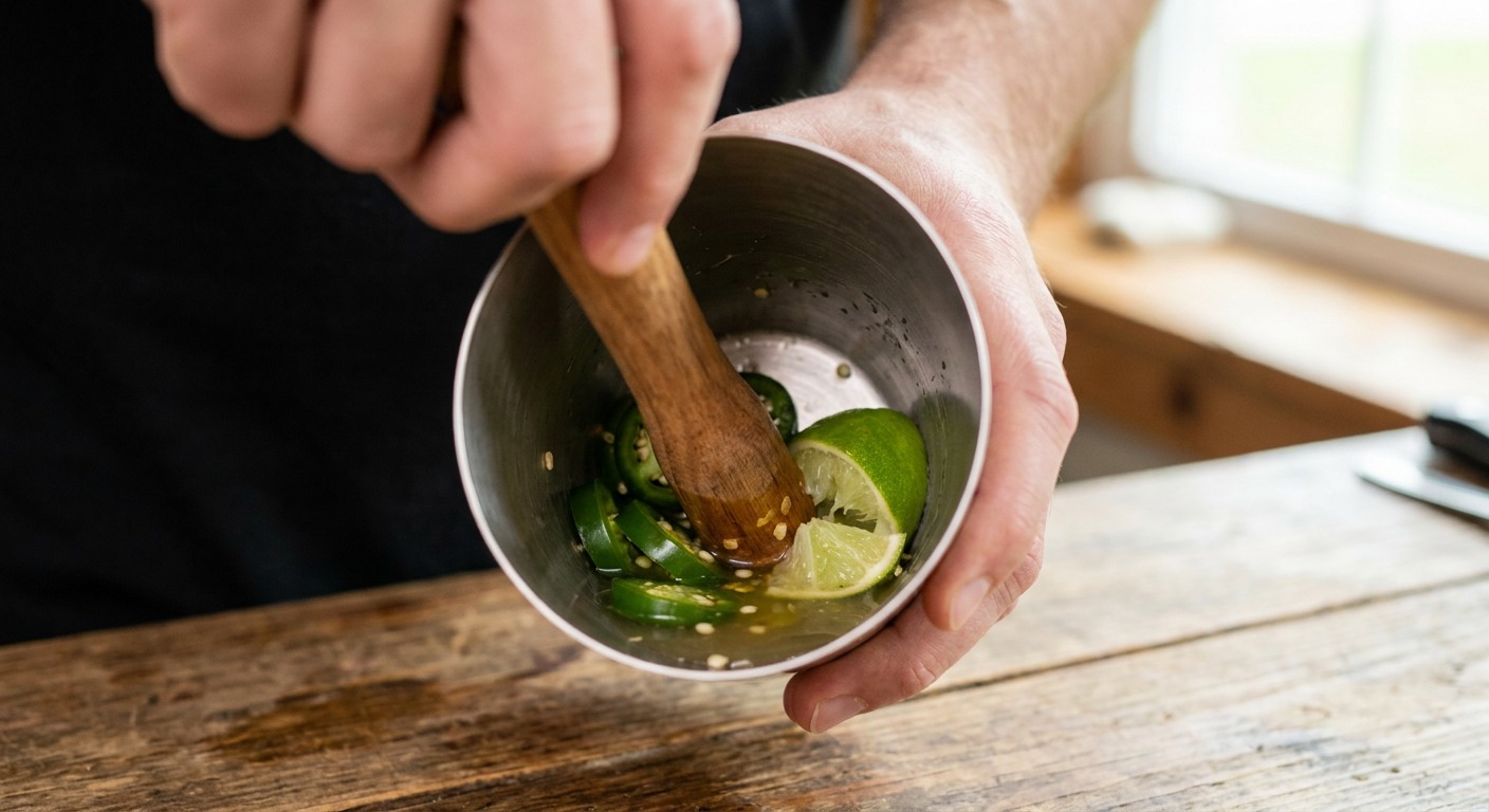 Muddle jalapeño, agave, and lime