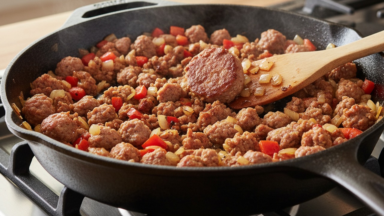 Cook the sausage and vegetables
