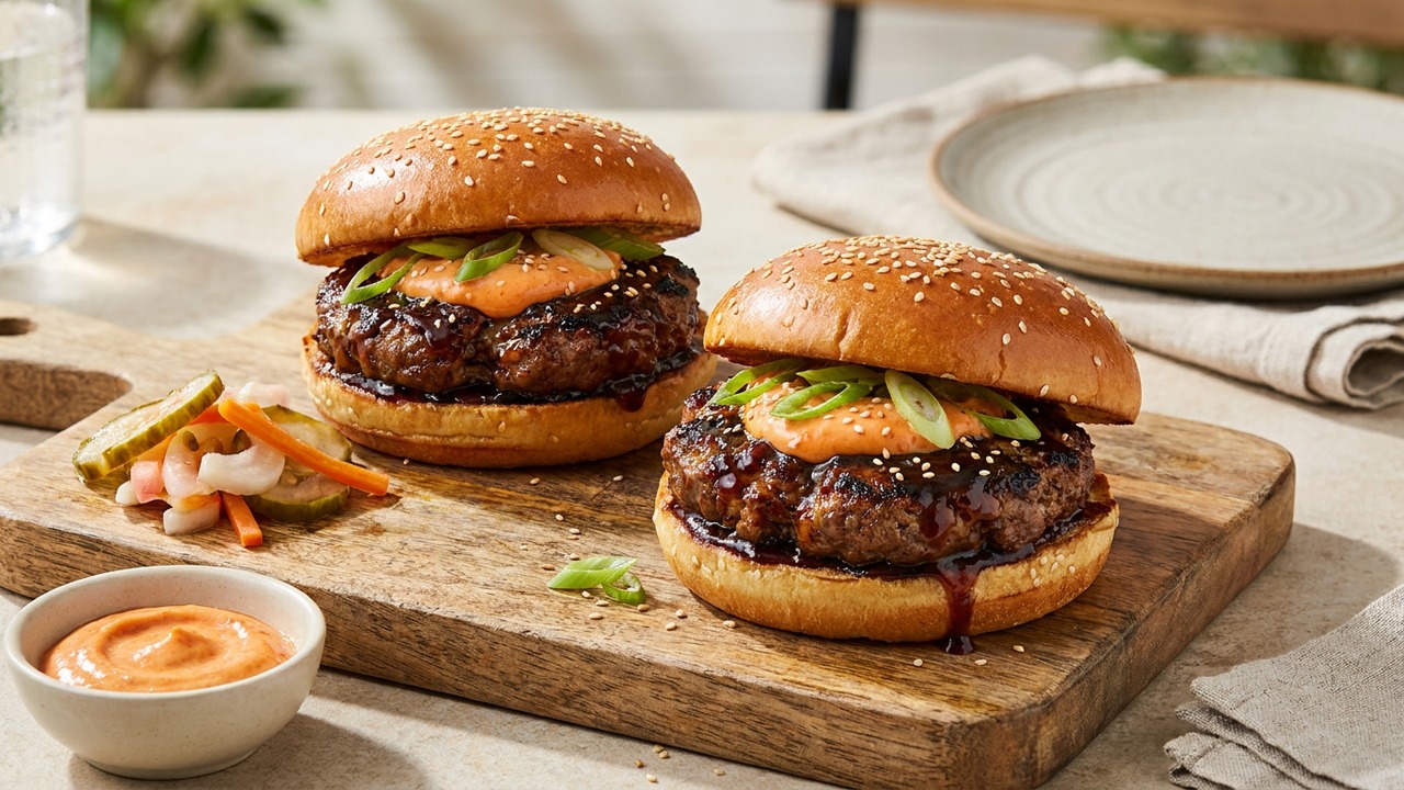 Korean Bulgogi-Style Beef Burgers with Gochujang Mayo