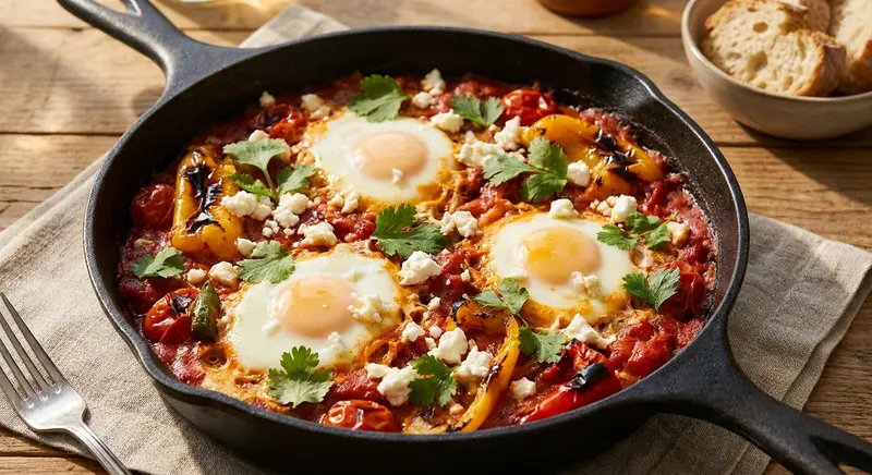 Cast-Iron Grilled Shakshuka with Charred Peppers, Feta & Grill-Roasted Eggs