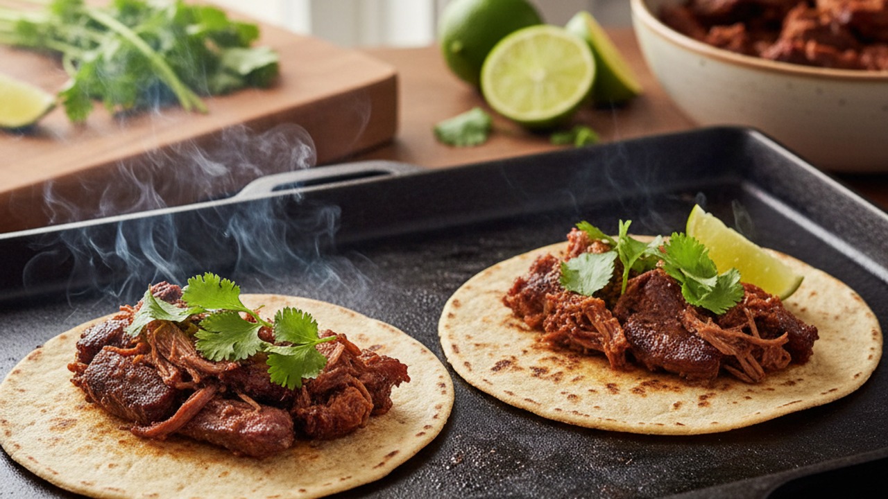 Warm tortillas and assemble tacos