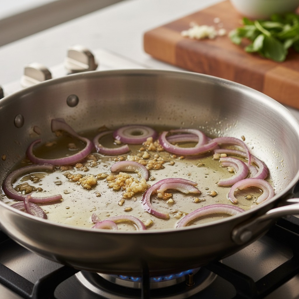 Warm oil and soften aromatics
