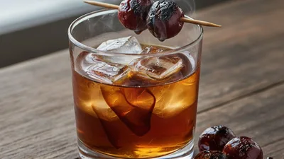 Campfire-Smoked Old Fashioned with Grilled Cherry‑Balsamic Syrup
