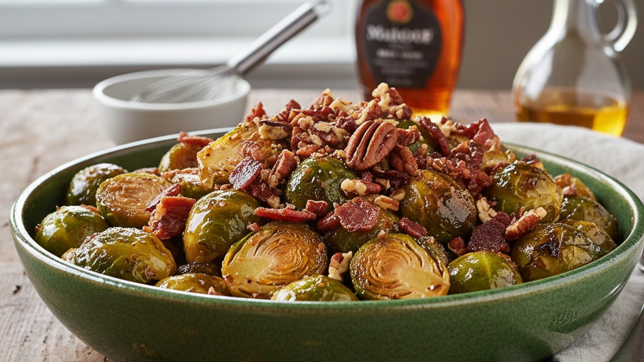 Glaze and finish with bacon and pecans