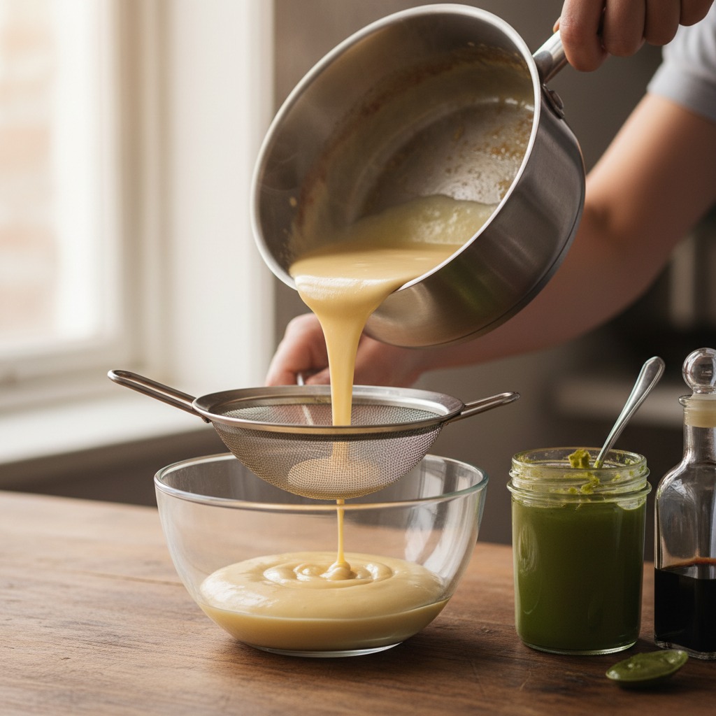 Make the custard and flavor with pistachio