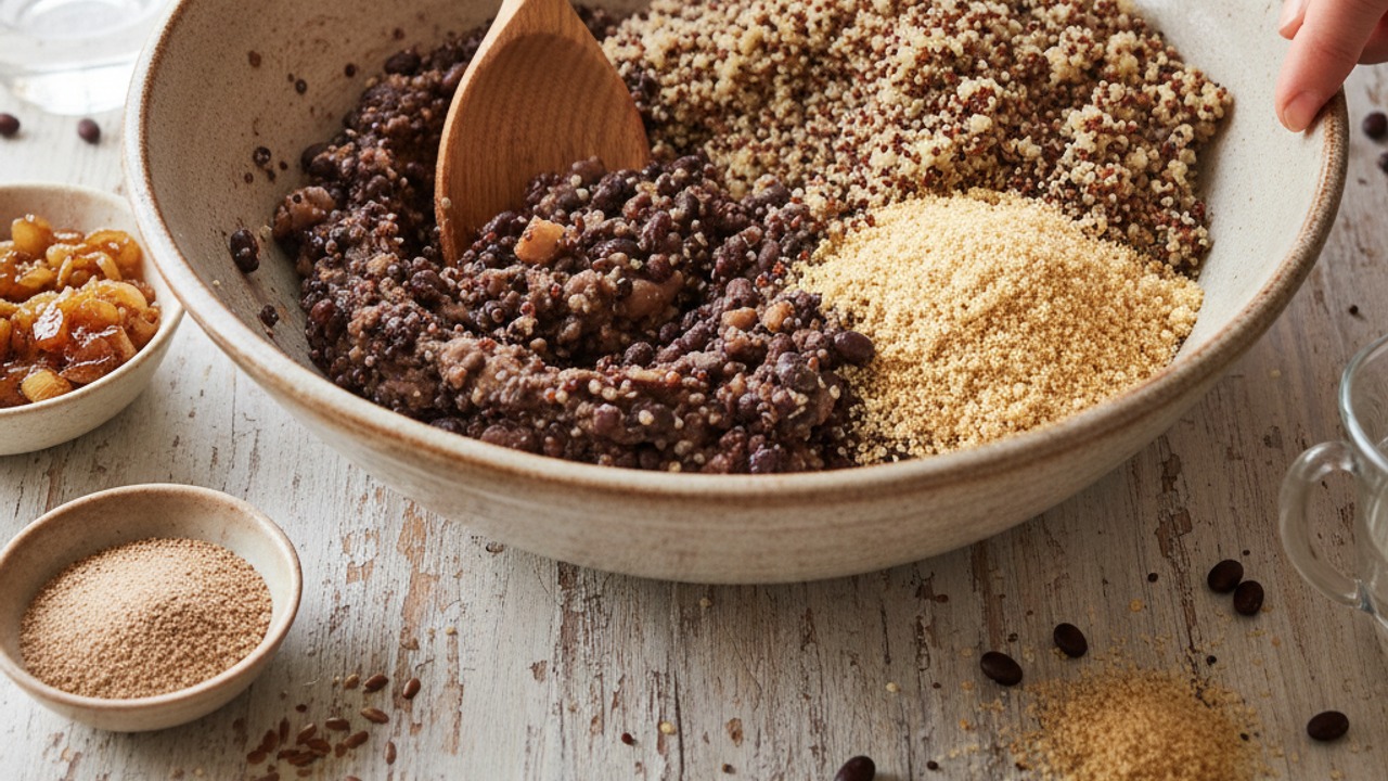 Combine beans, quinoa and binder