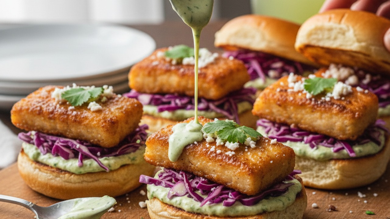 Assemble the mini fish taco sliders