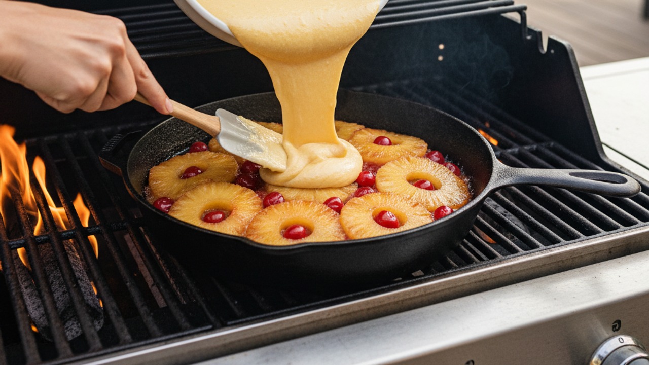 Pour batter and bake on the grill (indirect heat)