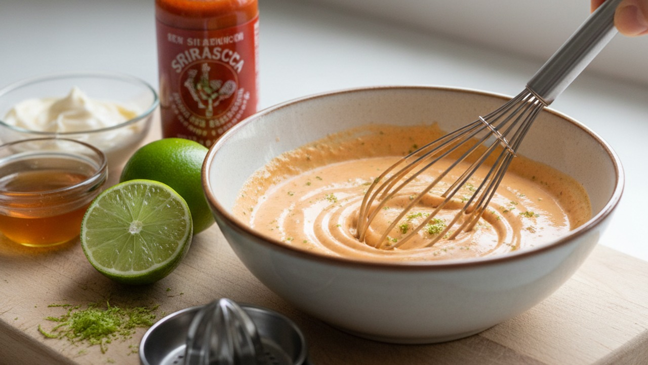 Whisk the Sriracha-lime dipping sauce