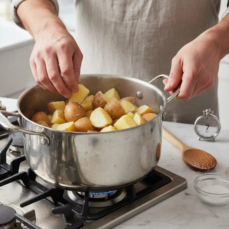Parboil and rough the potatoes