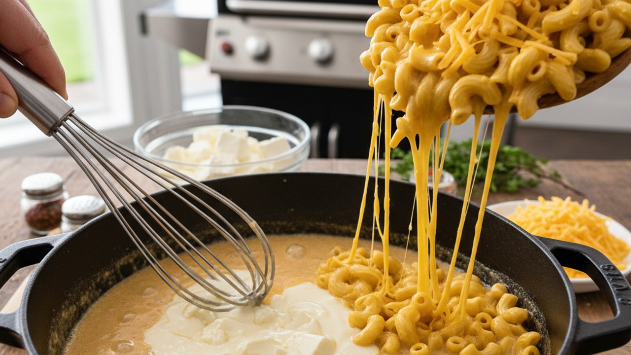 Make the cheese sauce and combine with pasta