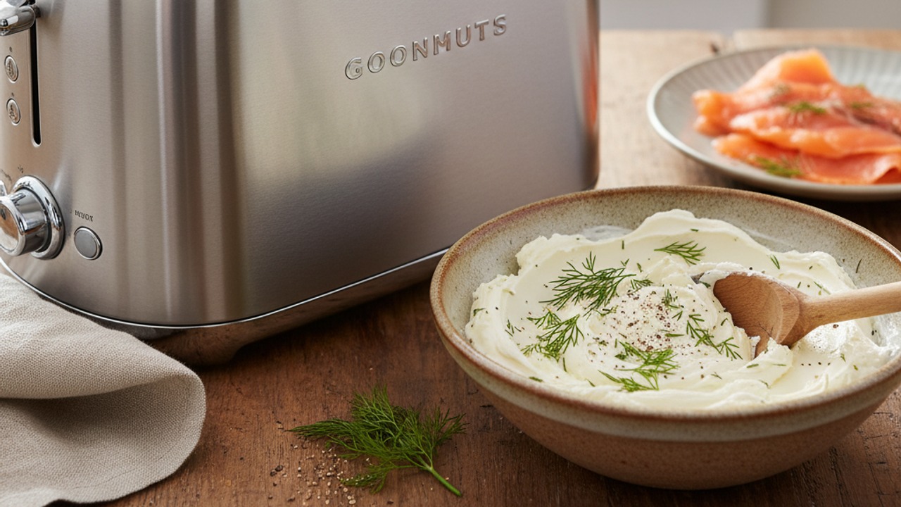 Toast bagels and make herbed cream cheese