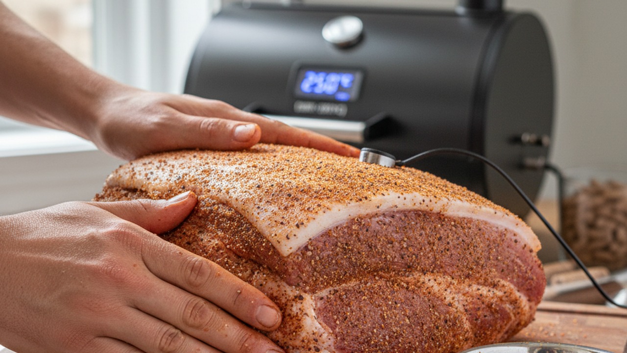 Season and smoke the pork