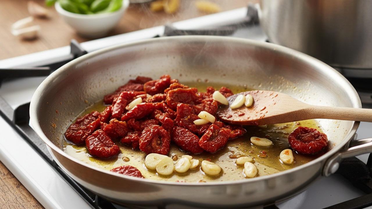 Soften the sun-dried tomatoes and garlic