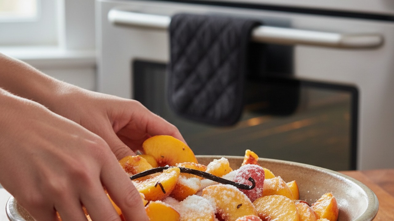 Prep the oven and peaches