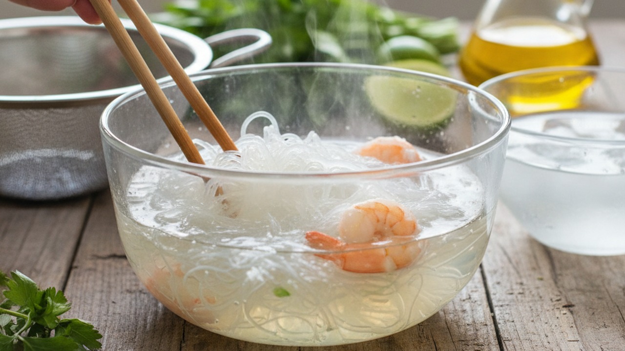 Soak and drain the glass noodles