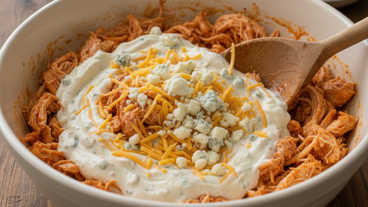 Mix cheeses into the chicken