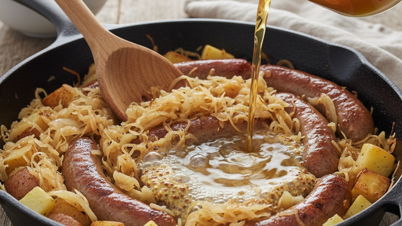 Combine sauerkraut, mustard and liquid
