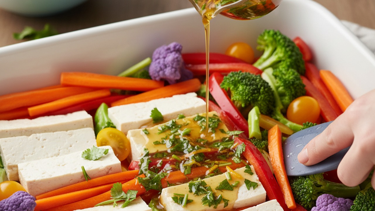 Marinate tofu and vegetables