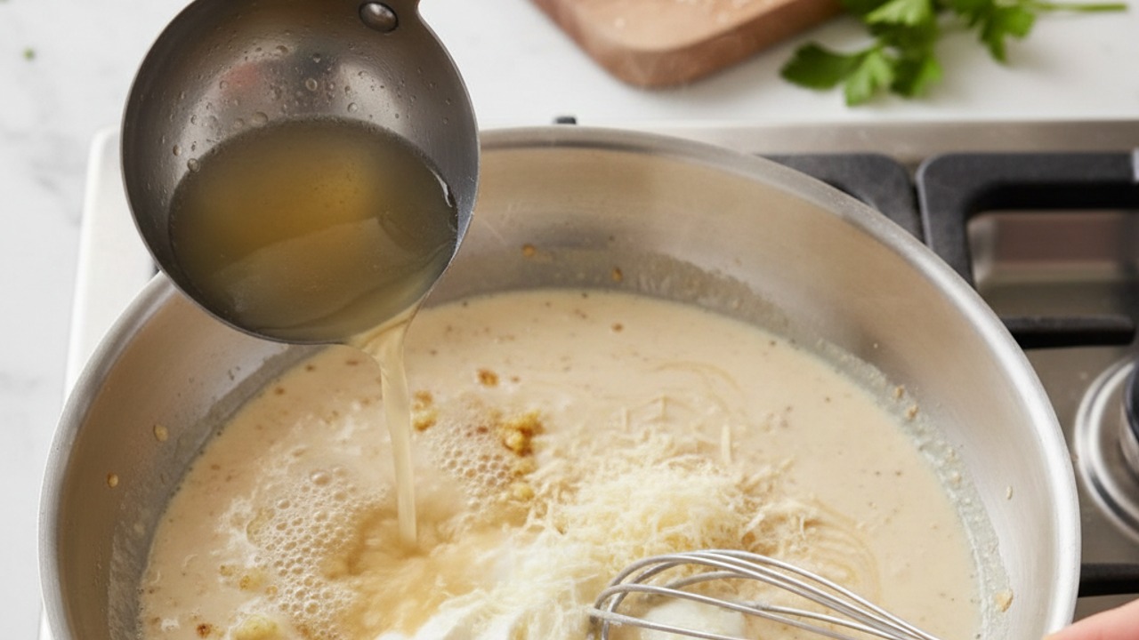 Make the Greek yogurt Alfredo sauce