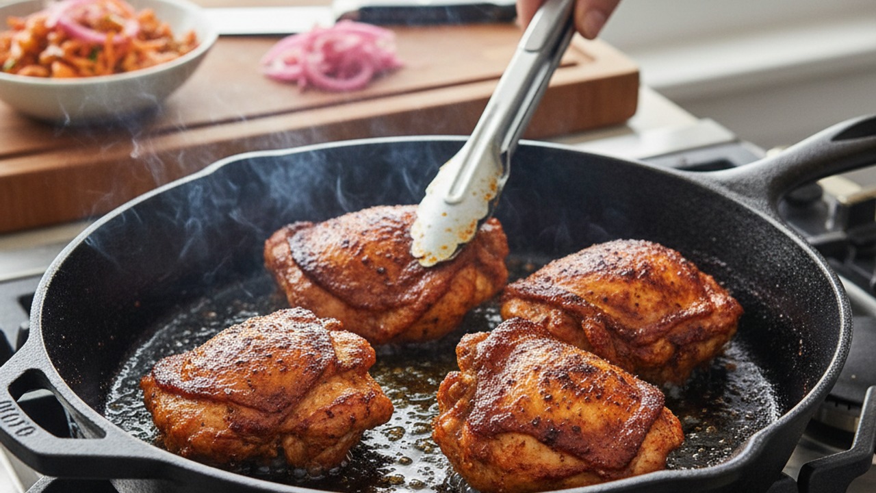 Cook the achiote chicken on the stovetop